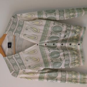 Bogner lightweight cardigan painsly print pastel colors cotton cashmere Sz S